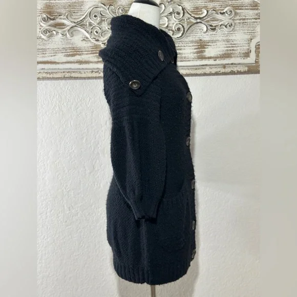 Free People Black Large Buttons Wool Blend Balloon Sleeves Long Cardigan Small - Picture 5 of 9